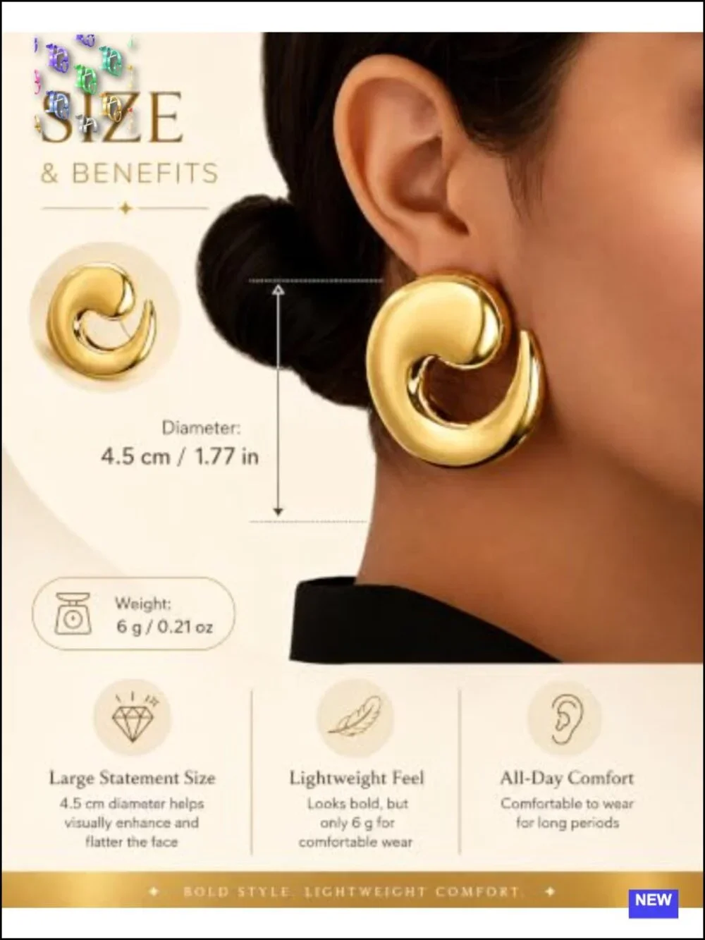 Chunky Gold Spiral Drop Dangle Earrings for Women